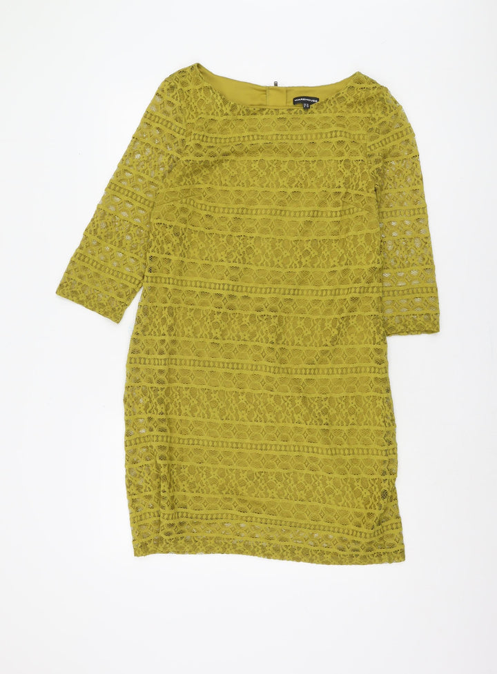 Warehouse Women's Yellow Lace Shift Dress UK 14