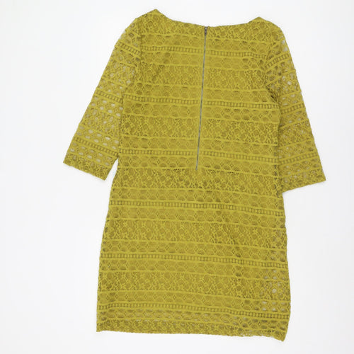 Warehouse Women's Yellow Lace Shift Dress UK 14