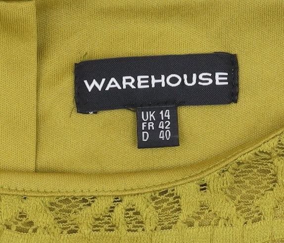Warehouse Women's Yellow Lace Shift Dress UK 14