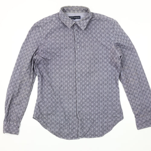 French Connection Men's Grey Geometric Button-Up Shirt L