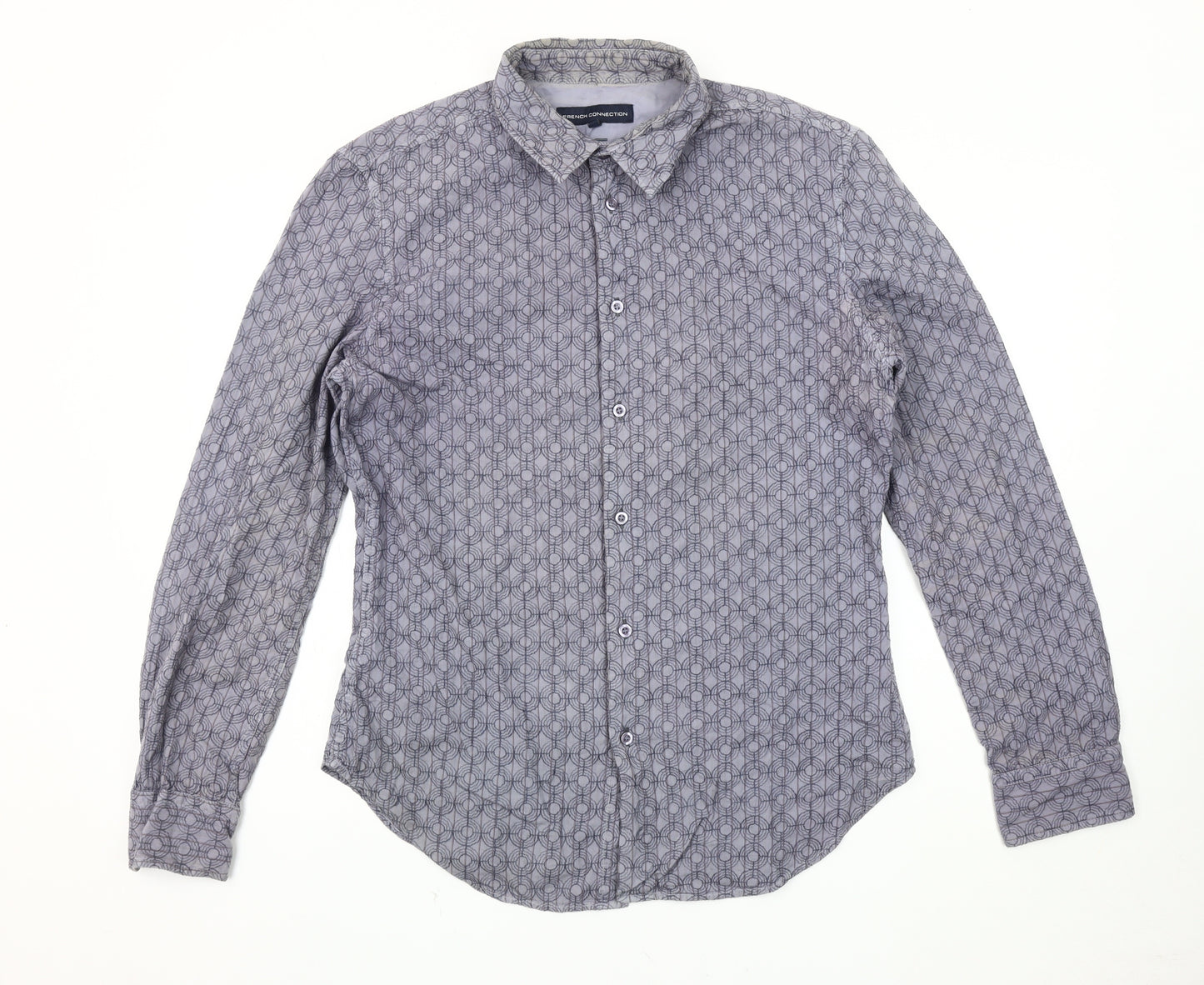 French Connection Men's Grey Geometric Button-Up Shirt L