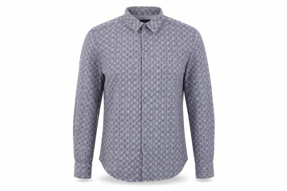 Front view of French Connection Men's Grey Geometric Button-Up Shirt L