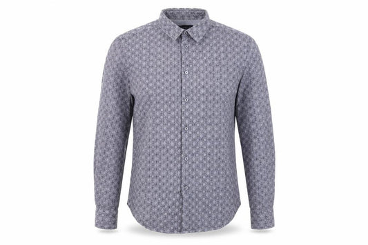 Front view of French Connection Men's Grey Geometric Button-Up Shirt L