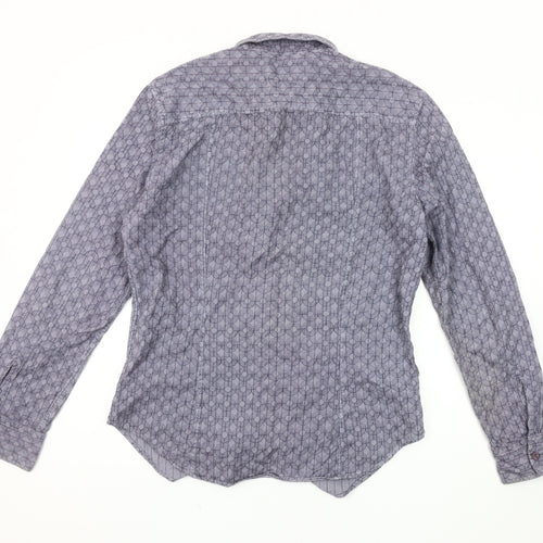 French Connection Men's Grey Geometric Button-Up Shirt L