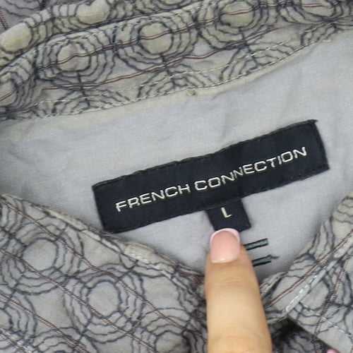 French Connection Men's Grey Geometric Button-Up Shirt L