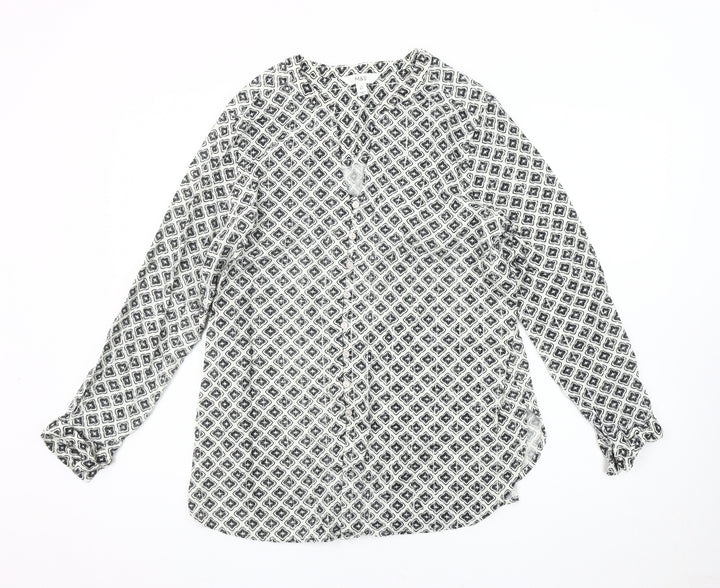Marks and Spencer Women's Black Geometric Blouse Size 10