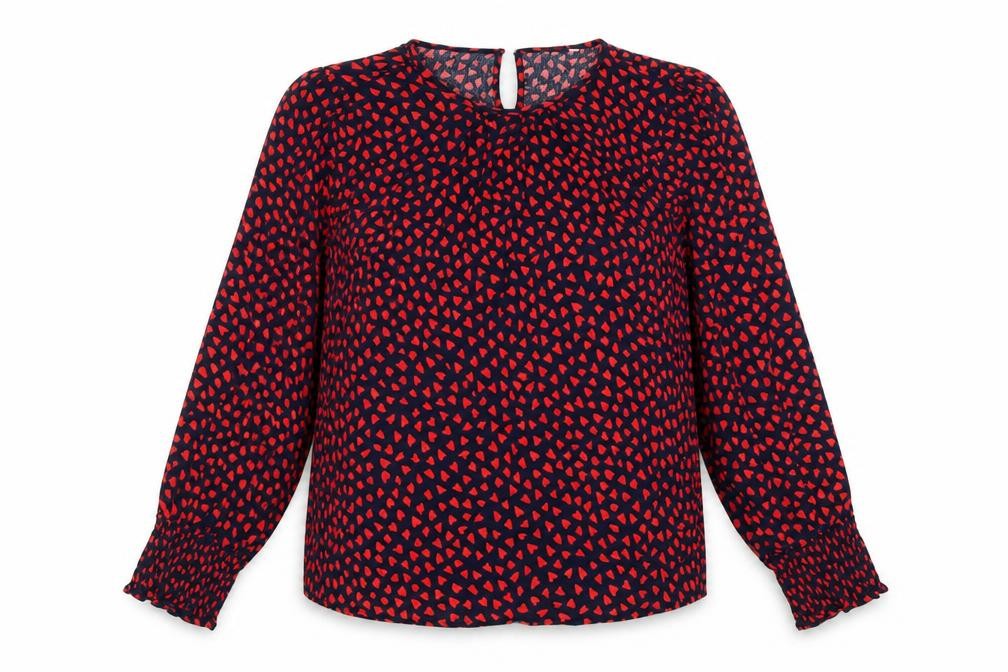 Front view of hush Women's Red Geometric Blouse, size 12