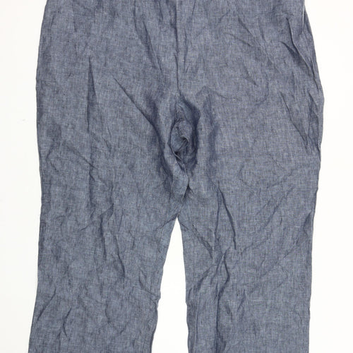 Ann Harvey Women's Blue Cropped Linen Trousers, Size 26