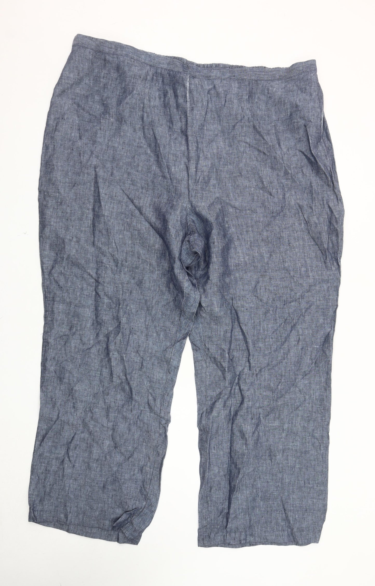 Ann Harvey Women's Blue Cropped Linen Trousers, Size 26