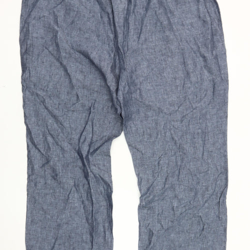 Ann Harvey Women's Blue Cropped Linen Trousers, Size 26