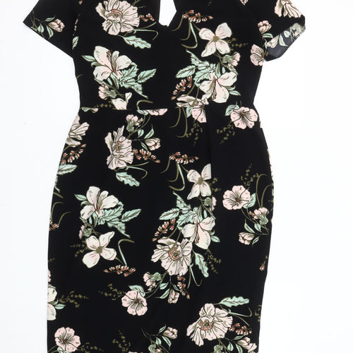 Oasis Women's Black Floral Knee Length Shift Dress, Size 14