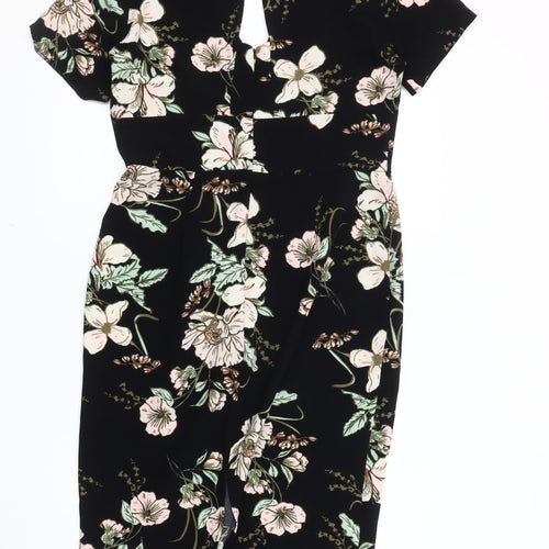 Oasis Women's Black Floral Knee Length Shift Dress, Size 14