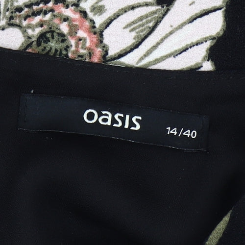 Oasis Women's Black Floral Knee Length Shift Dress, Size 14