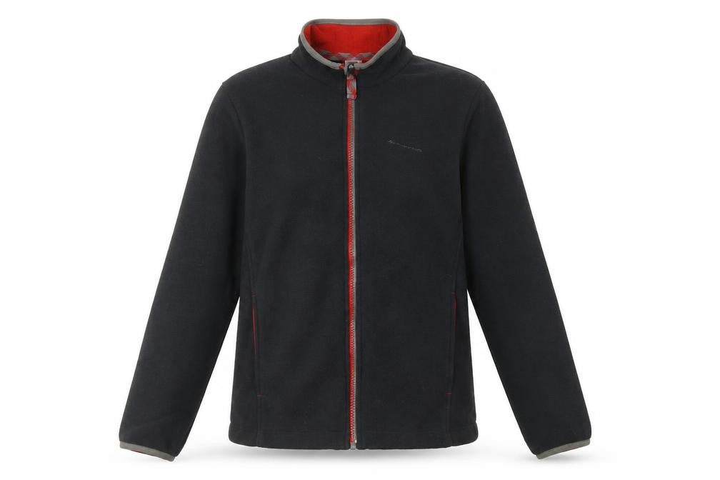 Front view of Decathlon boys’ black basic jacket, 14 years, full zip, casual