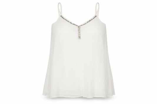 Front view of Joanna Hope Women's White Beaded Camisole Tank Top, size 22