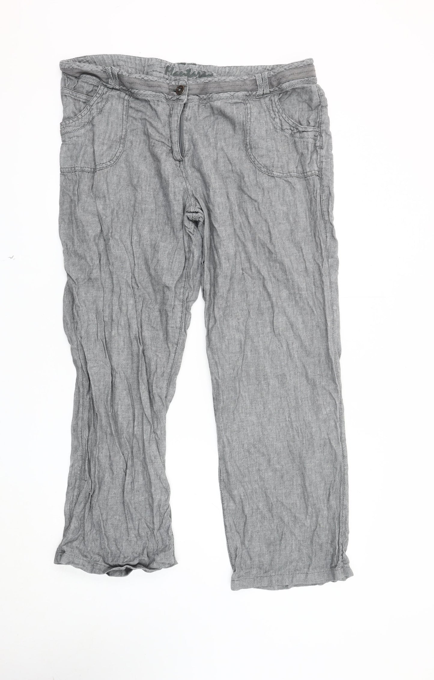 Debenhams Women's Grey Linen Trousers Size 18 Casual Summer