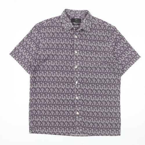 Marks and Spencer Men's Purple Geometric Relaxed Shirt M