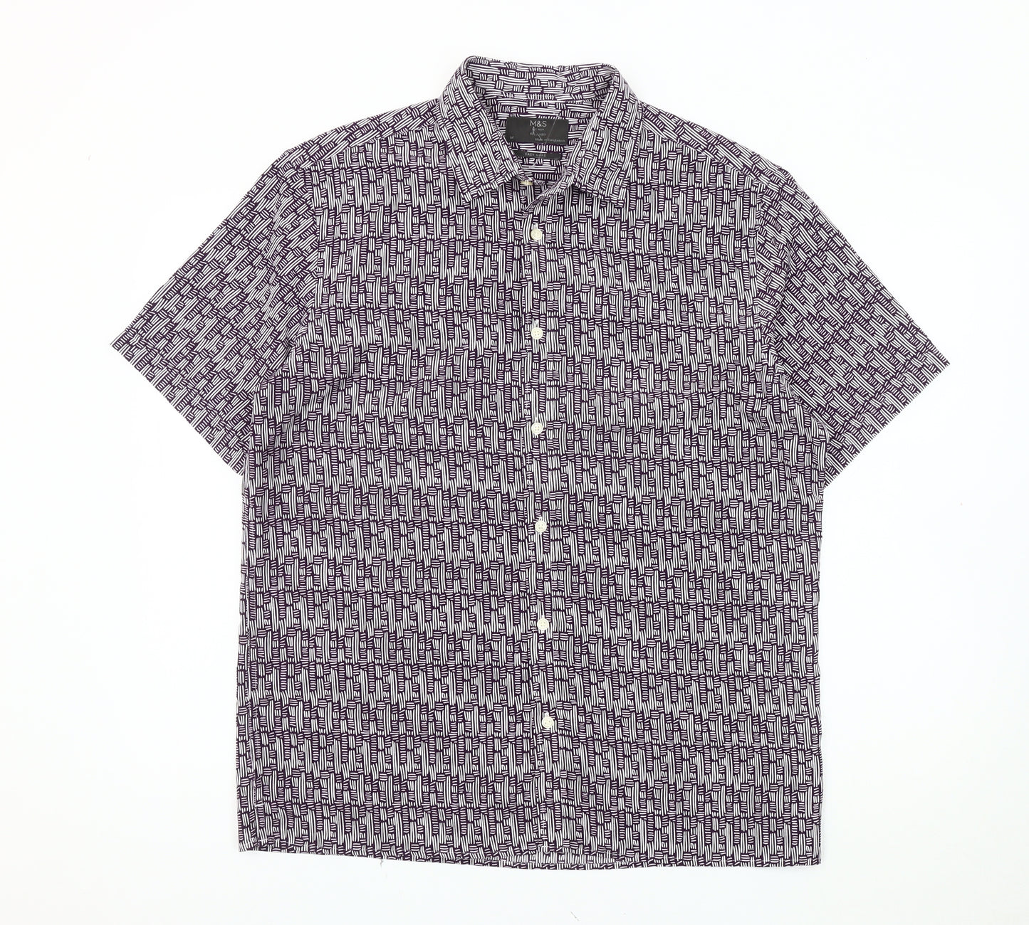 Marks and Spencer Men's Purple Geometric Relaxed Shirt M