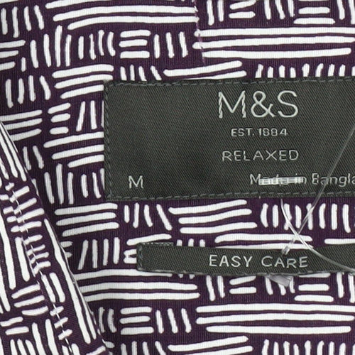 Marks and Spencer Men's Purple Geometric Relaxed Shirt M