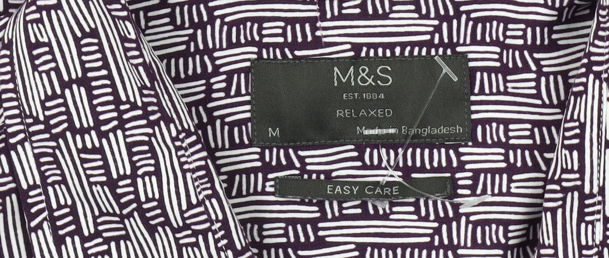 Marks and Spencer Men's Purple Geometric Relaxed Shirt M