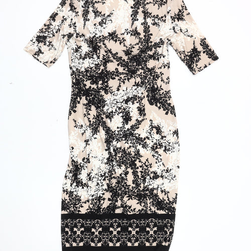 Marks and Spencer Women's Beige Floral Dress Size 10
