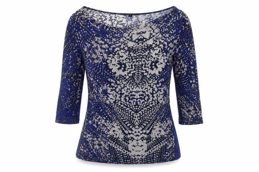 Front view of French Connection Women's Blue Blouse, size S, Elegant Style