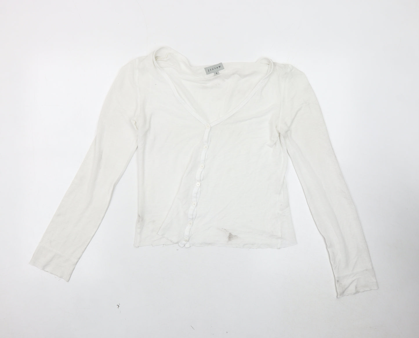 Jigsaw Women's White Cardigan, Small, Casual V-Neck Knit