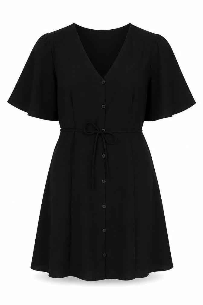 Front view of ASOS DESIGN Black Women's Dress, size 10, V-Neck