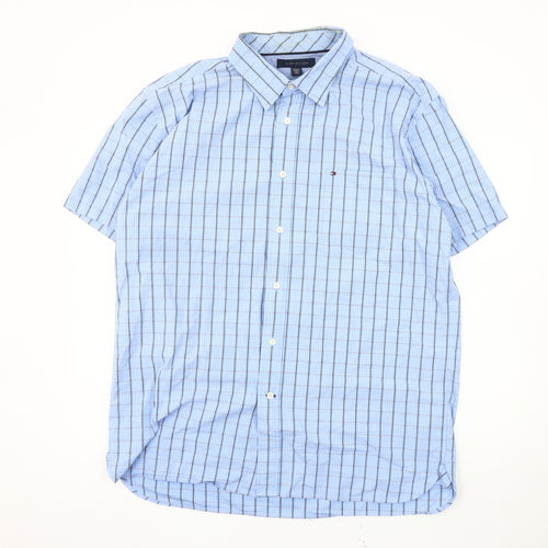 Tommy Hilfiger Men's XL Blue Check Short Sleeve Shirt