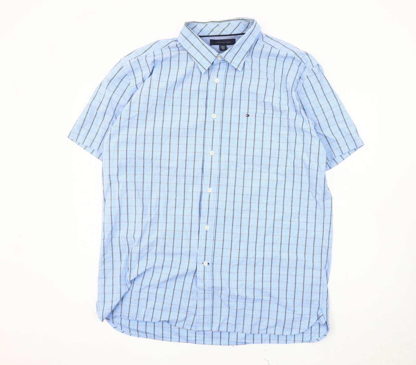 Tommy Hilfiger Men's XL Blue Check Short Sleeve Shirt