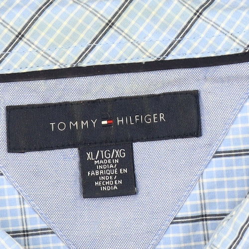 Tommy Hilfiger Men's XL Blue Check Short Sleeve Shirt