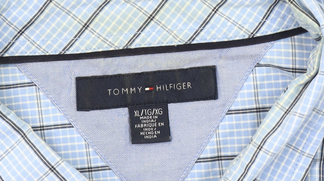 Tommy Hilfiger Men's XL Blue Check Short Sleeve Shirt