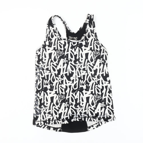 USA Pro Girls Black Graphic Tank Top 11-12 Years Athletic Style