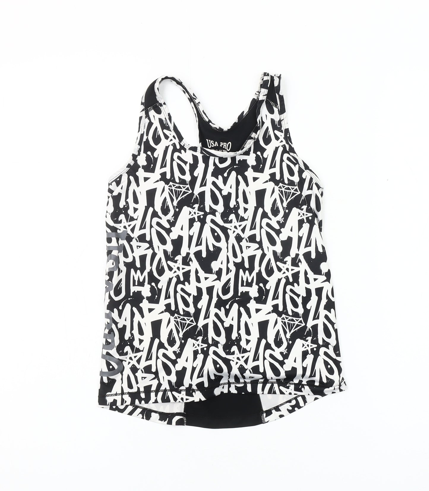 USA Pro Girls Black Graphic Tank Top 11-12 Years Athletic Style