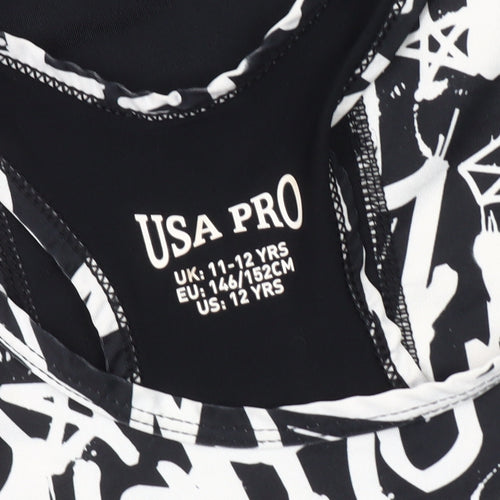 USA Pro Girls Black Graphic Tank Top 11-12 Years Athletic Style