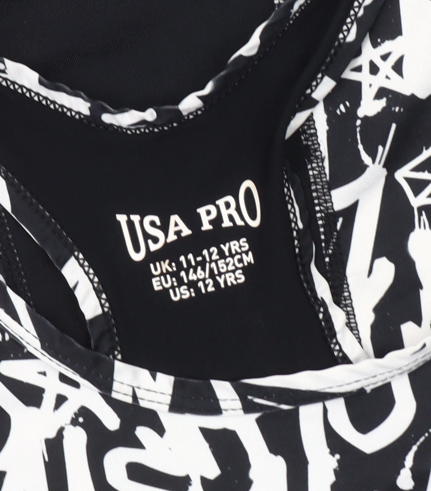 USA Pro Girls Black Graphic Tank Top 11-12 Years Athletic Style