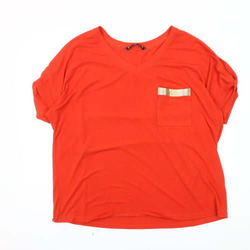Joanna Hope Women's Orange V-Neck T-Shirt Size 18