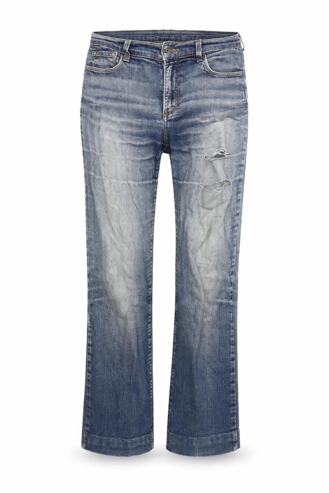 Front view of Next Women's Distressed Blue Straight Jeans, size 8