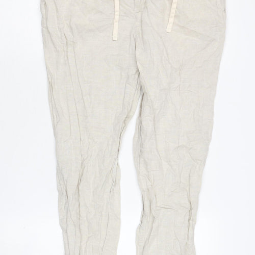 MNG Women's Beige Linen Blend Trousers Casual Size 14