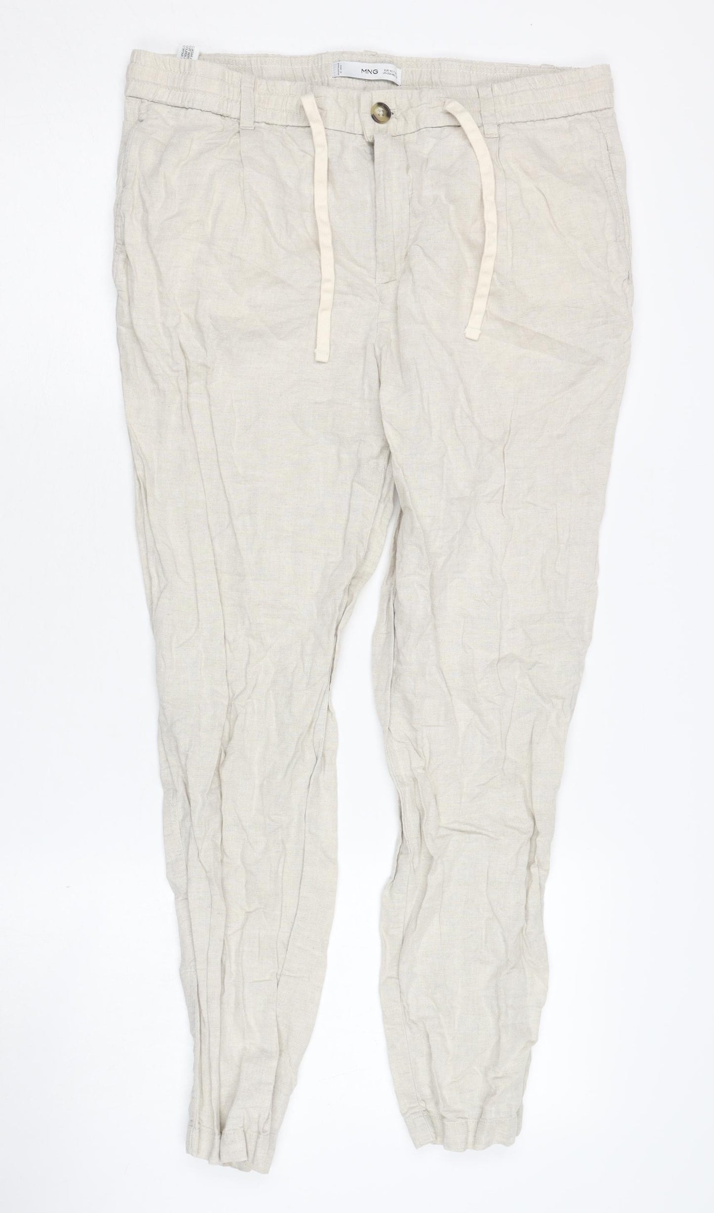 MNG Women's Beige Linen Blend Trousers Casual Size 14