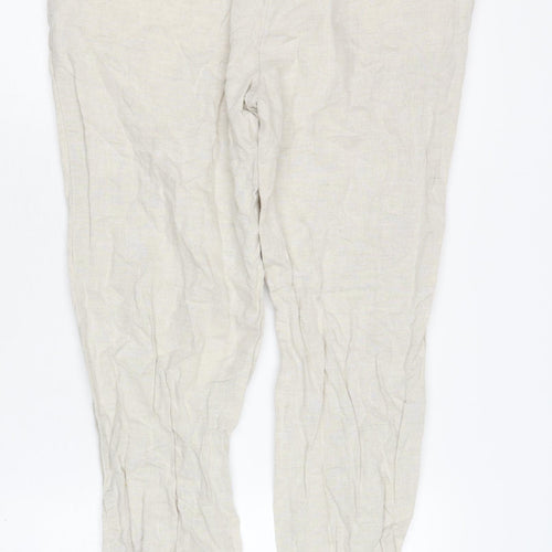 MNG Women's Beige Linen Blend Trousers Casual Size 14
