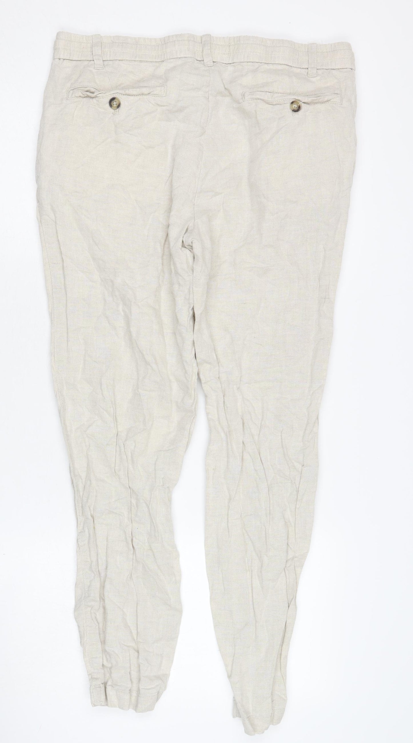 MNG Women's Beige Linen Blend Trousers Casual Size 14