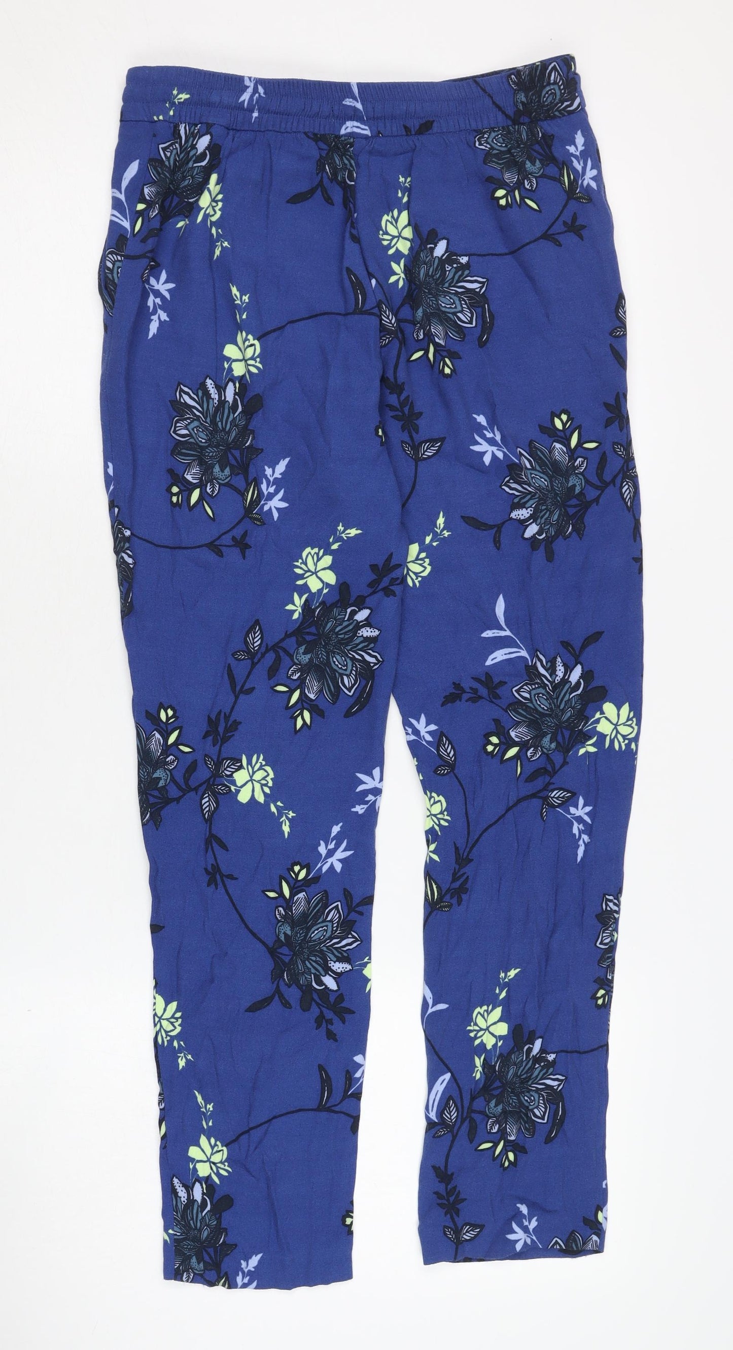 Marks and Spencer Women's Blue Floral Trousers Size 8