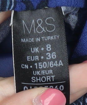 Marks and Spencer Women's Blue Floral Trousers Size 8