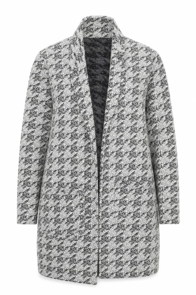 Front view of Miss Selfridge Women’s Grey Houndstooth Open Front Cardigan UK 8