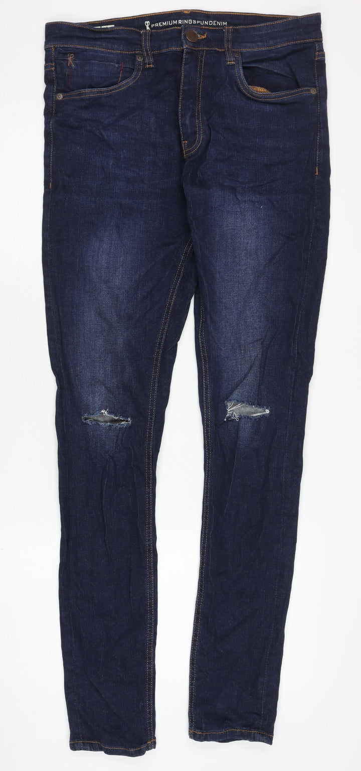 Ringspun Men's Blue Skinny Jeans, Size 32, Distressed
