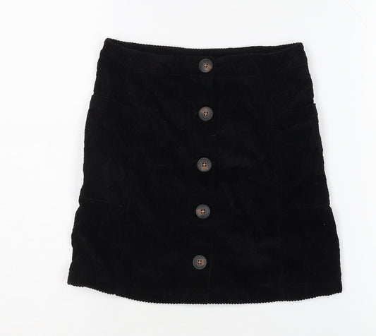 Next Girls Black Knee-Length Cotton Skirt, 7 Years, Casual Wear