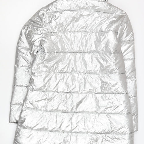 MY TWIN TWINSET Women's Silver Puffer Coat M Hooded Winter
