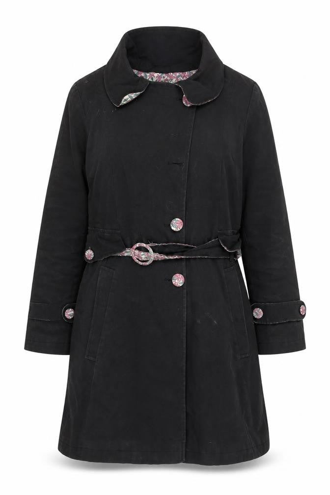 Front view of JAM Women's Black Belted Long Coat Size UK-7