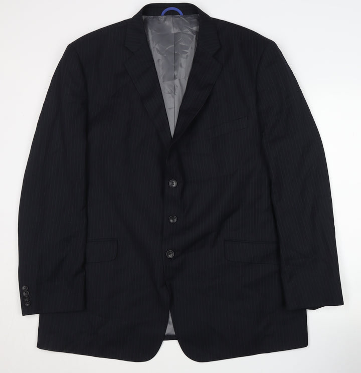 Jack Reid Men's Black Striped Blazer, 48 Regular